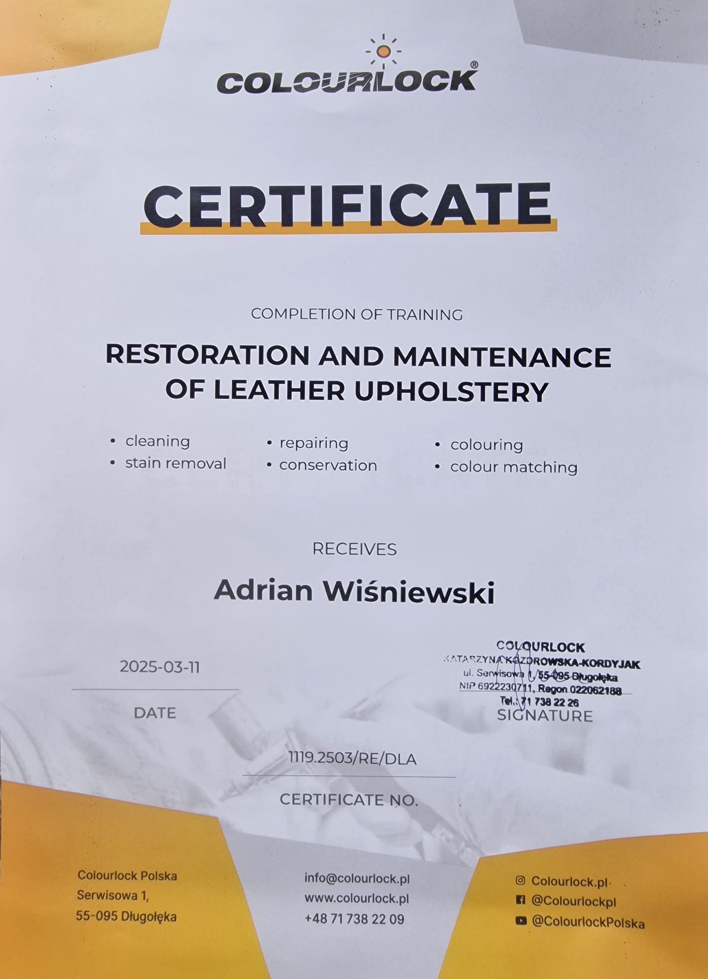 certificat-textilcleaner-nettoyage-réparation-cuir certificat-textilcleaner-nettoyage-réparation-cuir